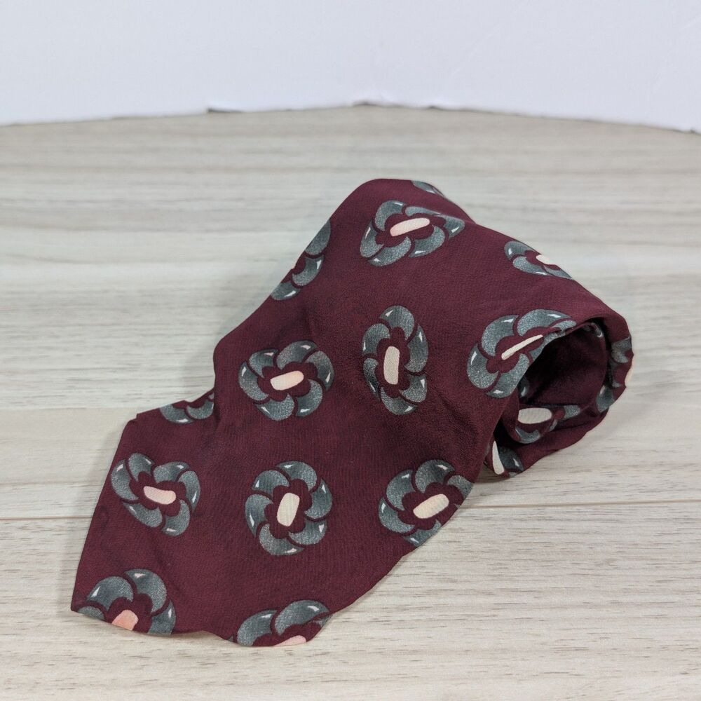 Robert Stewart Silk Tie Burgundy Floral Pattern Classic Mens Necktie